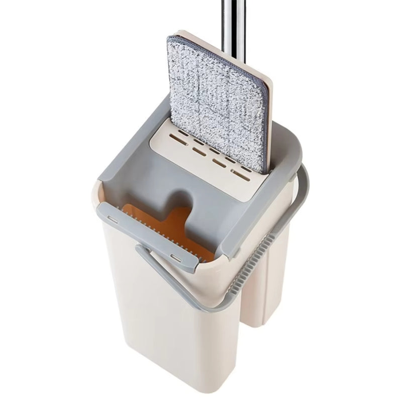 Hands Free Flat Floor Mop and Bucket System with Washable Microfiber Pads