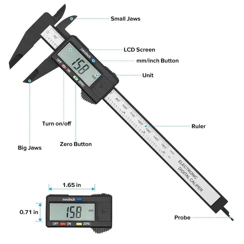 Electronic Digital Carbon Fiber Dial Vernier Caliper Gauge Micrometer