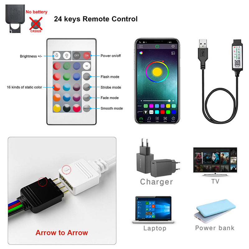 Tape Bluetooth USB LED Strip Light Flexible RGB Self-adhesive TV Desktop Diode