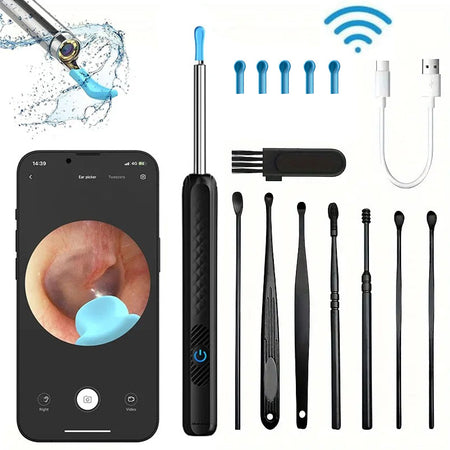 Wireless WiFi Ear Pick Otoscope Camera Borescope Luminous Ear Wax Cleaning Kit