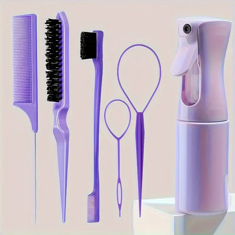6pcs Set Hair Brush Set Hairdressing Spray Bottle Edge Control Hair Brush