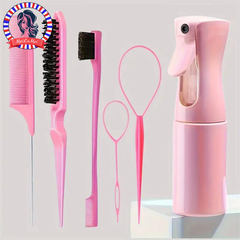 6pcs Set Hair Brush Set Hairdressing Spray Bottle Edge Control Hair Brush