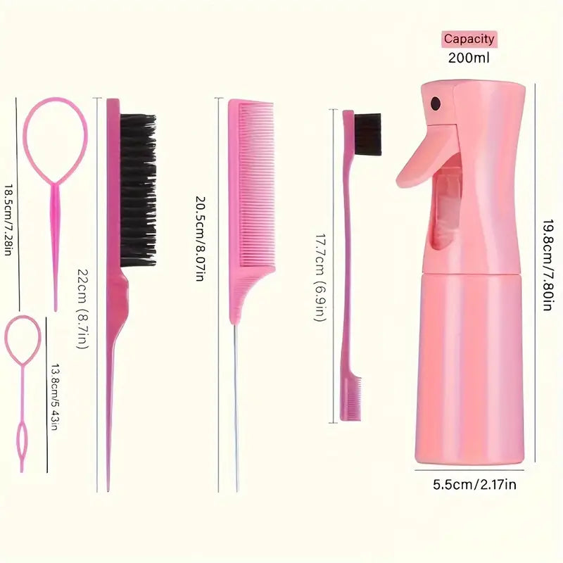 6pcs Set Hair Brush Set Hairdressing Spray Bottle Edge Control Hair Brush